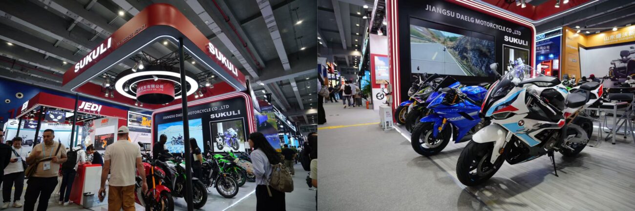 Sukuli Motorcycle booth with street motorcycle lineup and lead model