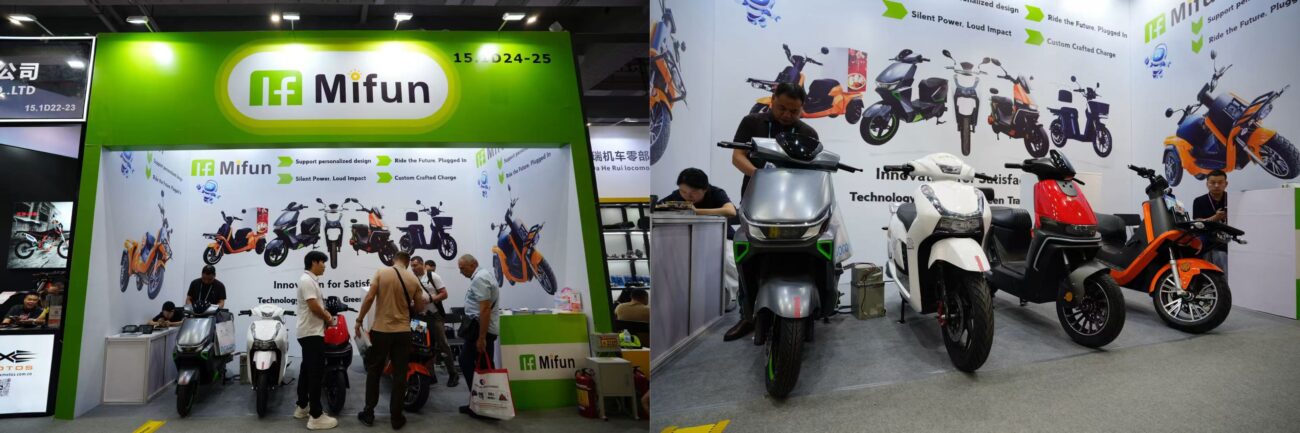 Mifun International booth with import–export liaison and showcase scooter