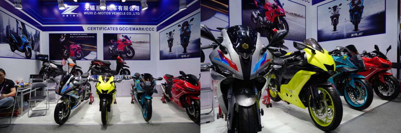 Z-motos booth combining scooter and motorcycle display