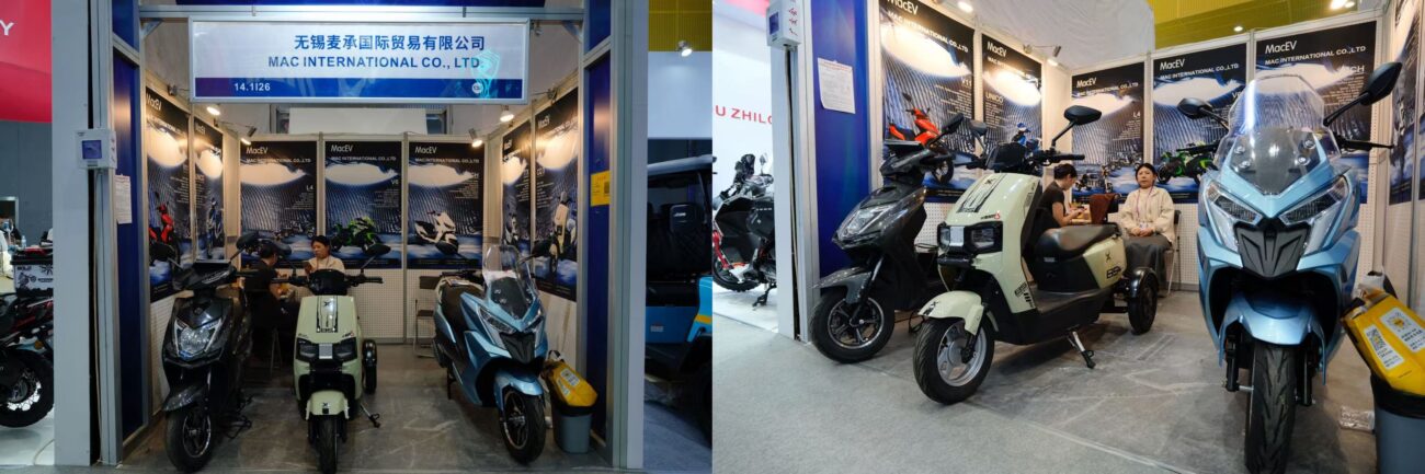 MAC International booth with meeting table and display scooter