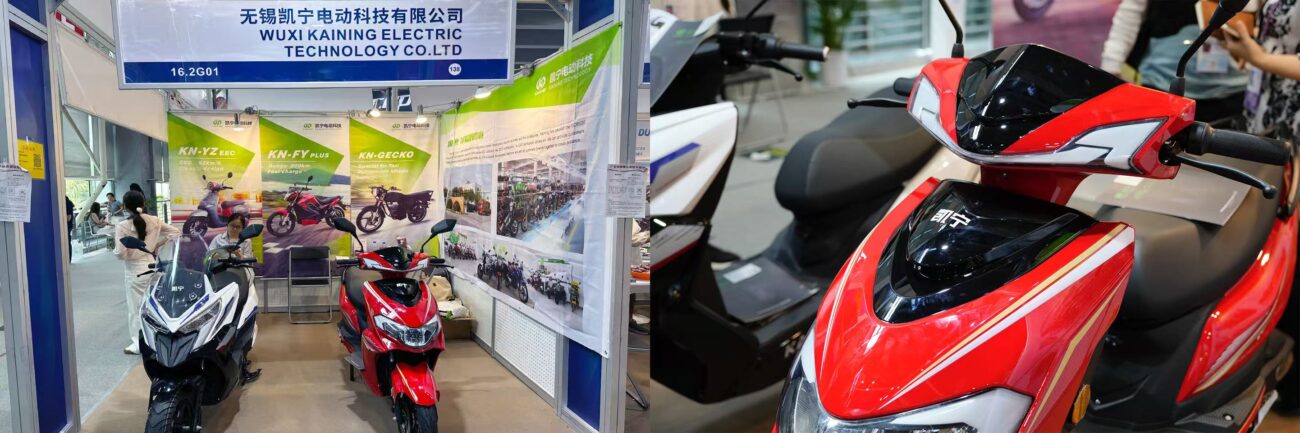 Kaining EV booth featuring smart control systems with a demo scooter