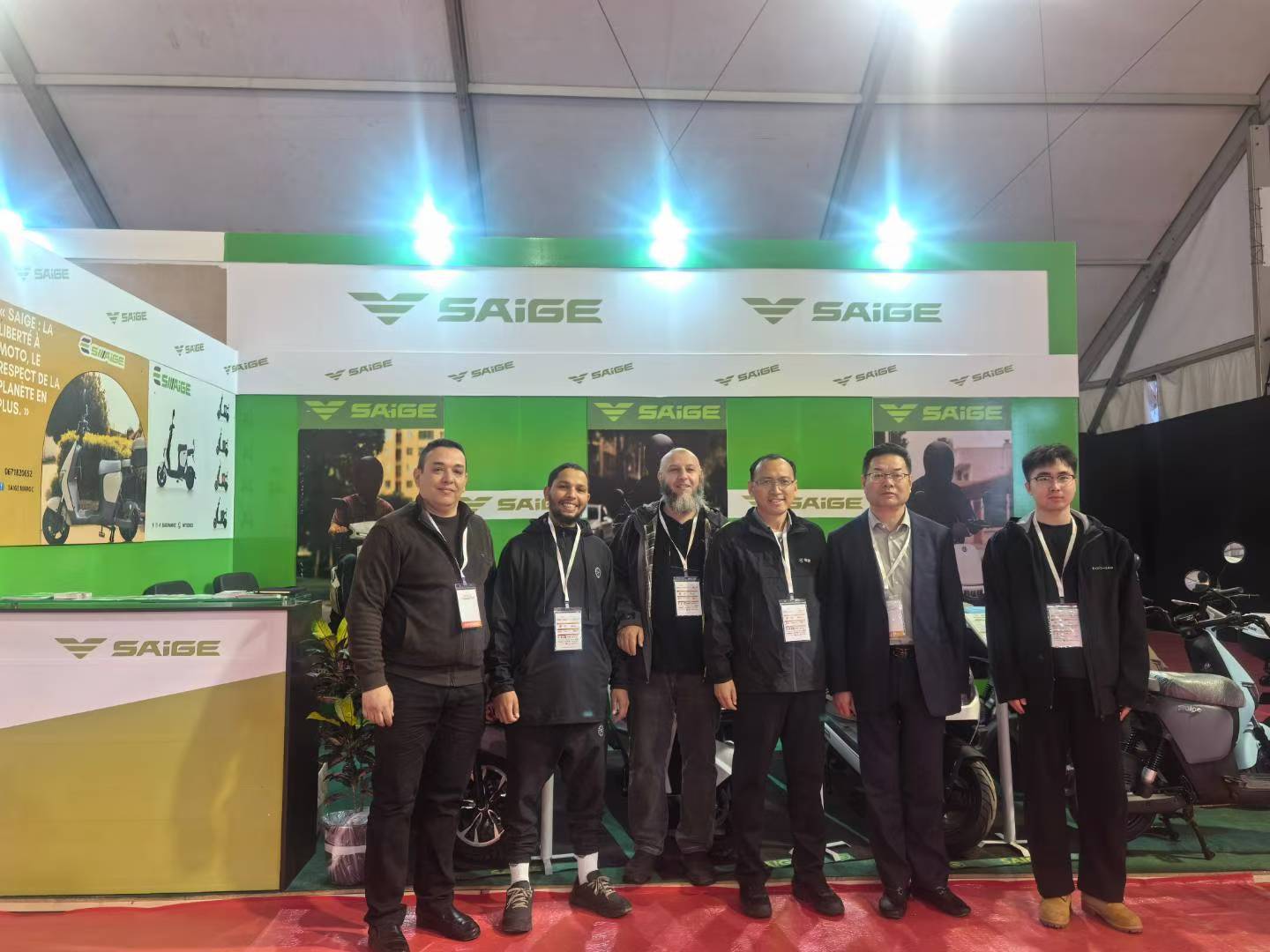 Xishan exhibitors presenting electric scooters and motorcycles at the first Morocco New Energy and Energy Storage Expo.