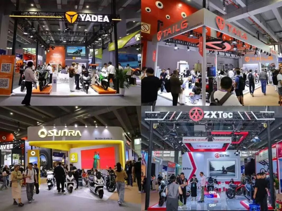 Xishan electric vehicle companies showcase products at an international trade exhibition.